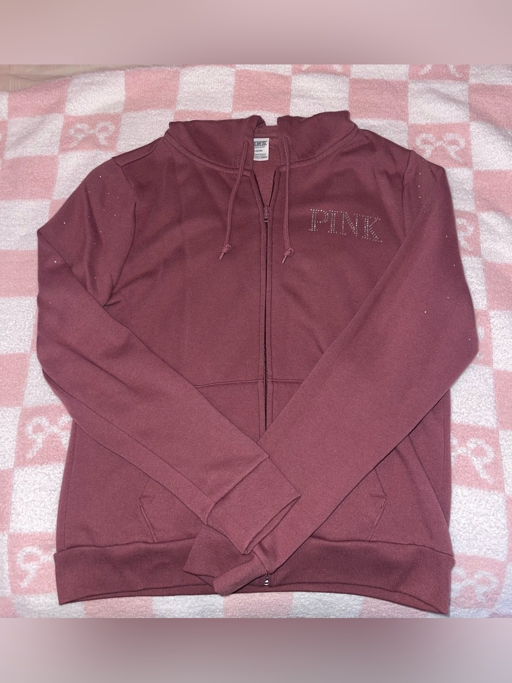 Pink Victoria’s Secret Rose Rhinestone Zip-Up